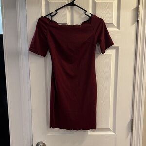 SHEIN Burgundy Off-Shoulder Scalloped Mini Dress (size M)